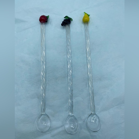 3 Stir Sticks Swizzle Glass cocktail bar decor Hand Blown Fruits - Picture 1 of 6